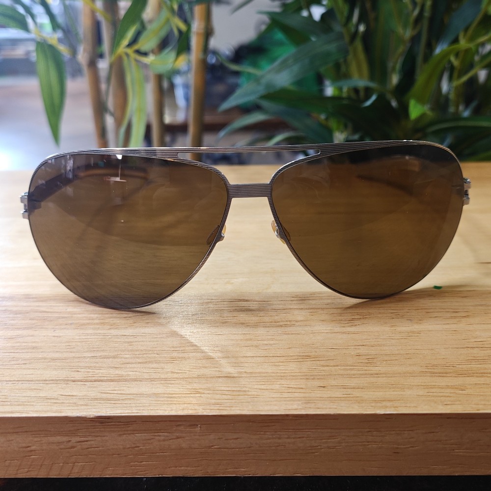 Mykita Sunglasses Men Aviator # 1 “Adam” Germany Silver Frame Brown Lens