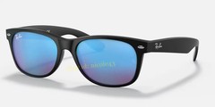 Ray-Ban RB2132 New Wayfarer Sunglasses Blue Flash Mirror Matte Black 55mm UV400