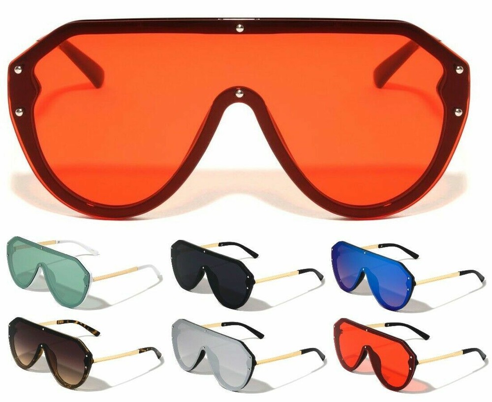 OVERSIZED ONE PIECE SHIELD LENS PILOT AVIATOR SUNGLASSES SPORT RETRO DESIGNER