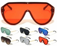 OVERSIZED ONE PIECE SHIELD LENS PILOT AVIATOR SUNGLASSES SPORT RETRO DESIGNER