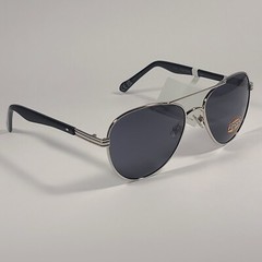 Fossil FM146 Men’s Pilot Style Sunglasses Silver Black Frame Solid Gray Lens 58