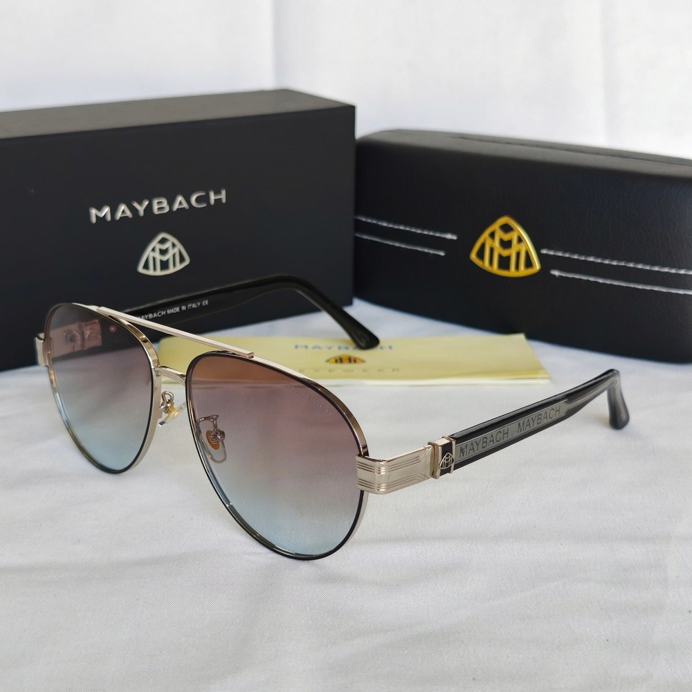 MAYBAC* Aviator Sunglasses Brown Blue Gradient Lens Silver Frame 58-15-143