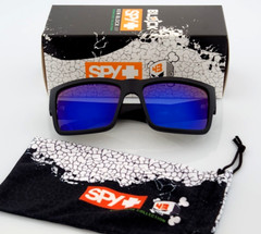 B-Stock Polarized Spy+Optic Cyrus Sunglasses Black Blue Mirror Lens Blue Logo