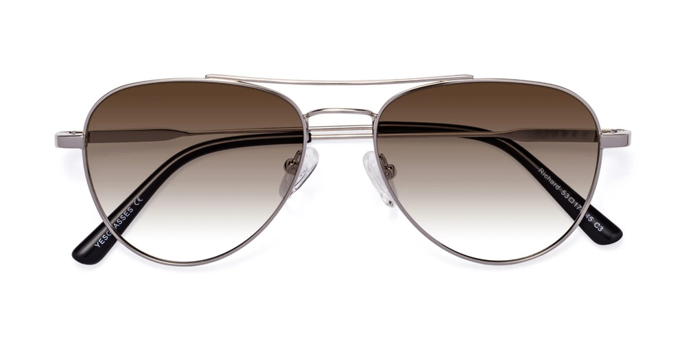 Yes Glasses Richard Silver Lightweight Metal Aviator Brown Gradient Sunglasses