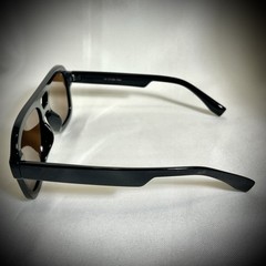 Modern Black Navigator Sunglasses – Flat Top Pilot Square Frames – Brown Lens UV