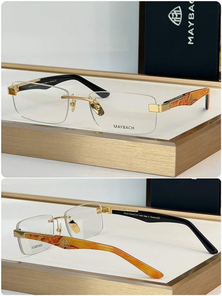 Maybach Rimless Eyeglasses Gold Rectangle Frame Brown Marble Temples Germany