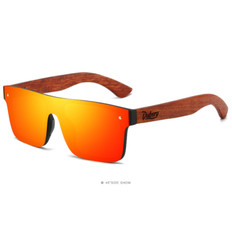 DUBERY Rimless Wood Polarized Sunglasses Men Women Square Wooden Temple Glasses