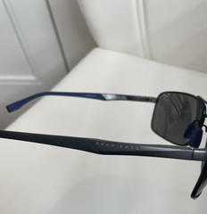 HUGO BOSS BOSS 0697/P/S Polarized Rectangle Sunglasses Black/Gray Metal 135mm
