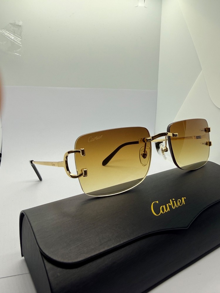 Cartier Big C Without Diamond Cut Brown Frameless Lens with Gold Frame