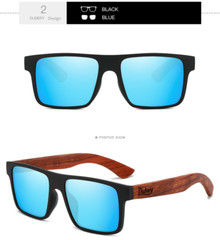 DUBERY Wood Polarized Square Sunglasses Men Women Wooden Temple Classic Glasses