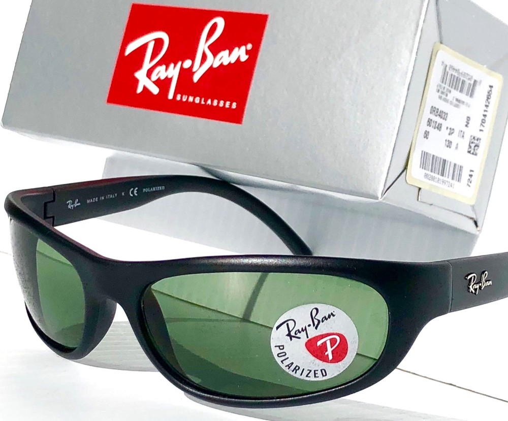 NEW* Ray Ban Sport wrap Matte Black w POLARIZED Green Lens Sunglass RB 4033