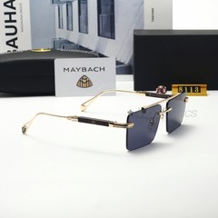 MAYBAC* Top Bar Rimless Sunglasses Light Blue Gradient Rectangular Wood +Case