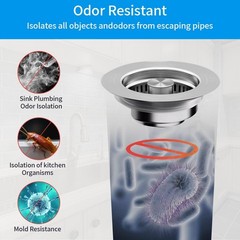 3-in-1 Kitchen Sink Drain Kit All-Metal SUS304 Strainer Stopper & Drain Assembly