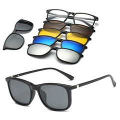 UV400 Polarized Optical Sunglass-Rectangular Clip On Plastic Frame Unisex 6 In1