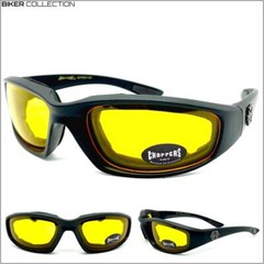 MOTORCYCLE Night Riding Padded Safety Protective SUN GLASSES GOGGLES Yellow Lens