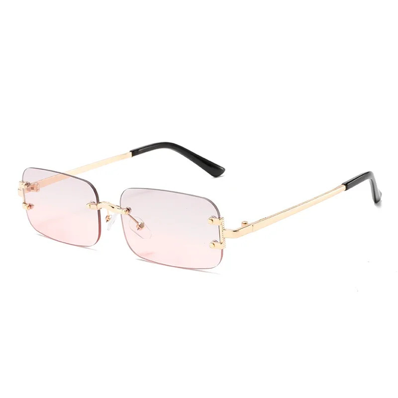 Rimless Rectangle Sunglasses Men Women Vintage Gradient Trendy Design
