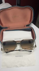 Gucci Women’s Square Sunglasses Gold Metal Frame New Original Tags Dustbag