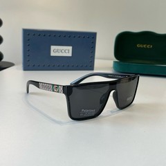Gucci Men’s Square Sunglasses Logo Black Plastic Frame Gray Tinted Lenses