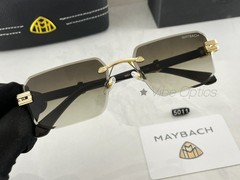 MAYBAC* Rimless Square Sunglasses Brown Gold Gradient Luxury Unisex +Case