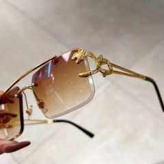 Men’s Women’s Luxury Rimless Rectangle Gradient Brown Tint Lens Sunglasses