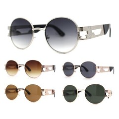 SA106 Mens Pimp Art Deco Metal Engraving Round Oval Sunglasses