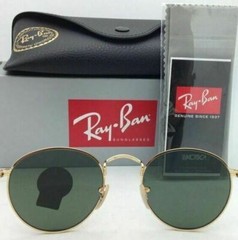 New Ray-Ban Sunglasses ROUND METAL RB 3447 001 50-21 Gold Frame w/G15 Green Lens