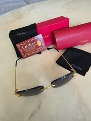 Cartier Big C Diamond Cut Dark Grey Frameless Lens Gold Frame