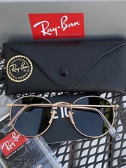 New Ray-Ban RB3447 Round Metal Blue Sunglasses
