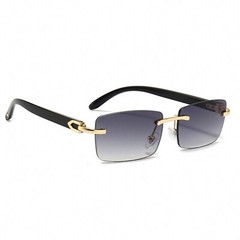 Retro Square Frame Gray Tint Rimless Hip Hop Mens Rectangle Buffs Sunglasses