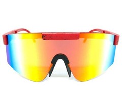 Oversize 80s RETRO SPORTY WRAP AROUND Style SUNGLASSES Large Red Frame Gold Lens