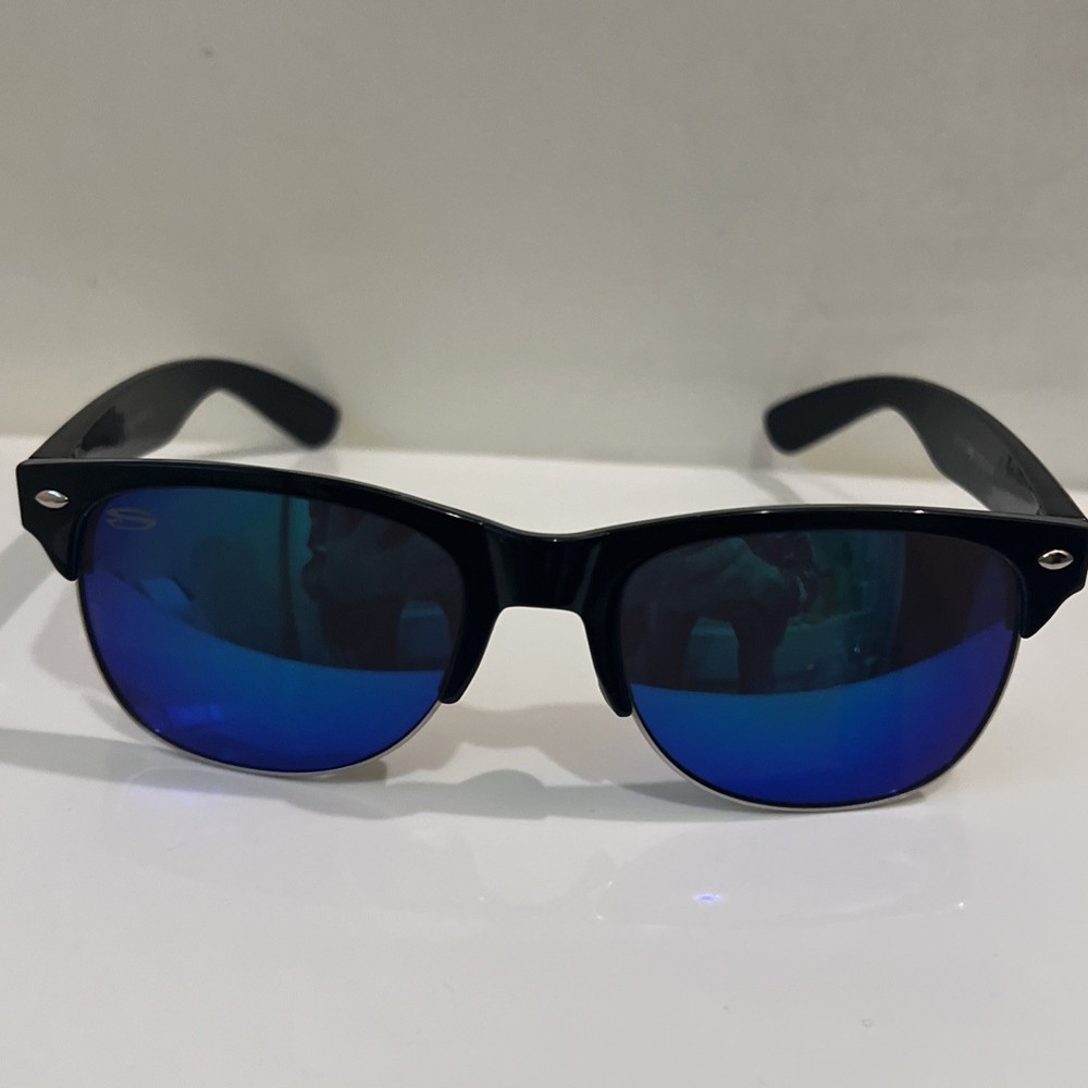 Sky Eyewear TH-15 Solid Black, Mirror Blue Lens, Polarized UV400 Sunglasses