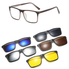 5 in 1 Magnetic Clip On Polarized Sunglasses Men Square TR90 Glasses Frames New