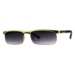 Designer Style Sunglasses Gold Half Rim Rectangular Wood Buffs Unisex UV 400