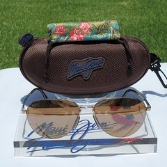 Maui Jim “PILOT” 210-16 RARE Gloss Gold STAINLESS STEEL Wrap Frame/Bronze Lenses