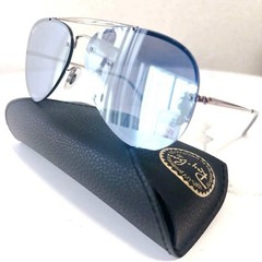 Ray-Ban RB3584N 9053/1U Aviator Rimless Blue Mirror Sunglasses w/ Case