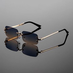 Rimless Rectangle Sunglasses Men Women Vintage Gradient Trendy Design
