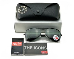 Ray-Ban Sunglasses RB3025 Aviator Classic Black Frame Polarize Green Lens 58mm