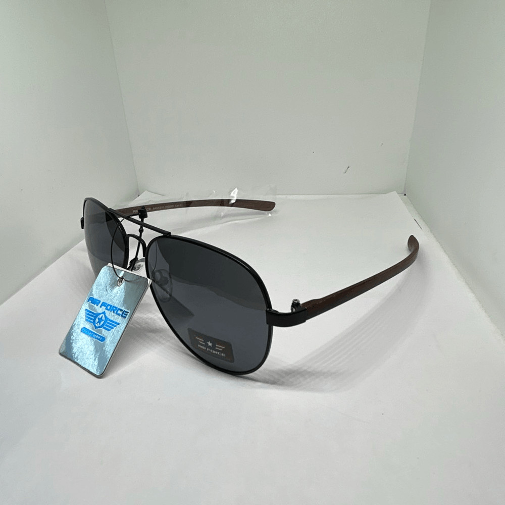 Air Force Aviator Sunglasses UV400 Metal Frame Wood Grain Temples New