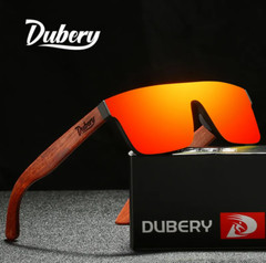 DUBERY Rimless Wooden Temple Polarized Sunglasses UV400 Men Red Wood Goggles