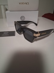 Versace Men’s Square Sunglasses Full Frame Black Plastic Frame Gray Tinted