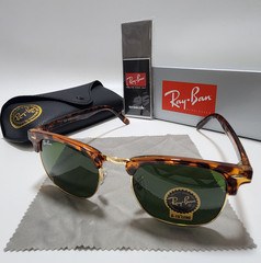 Ray-Ban RB3016 Clubmaster Sunglasses Tortoise Shell Frame Glass Green Lens 51 mm