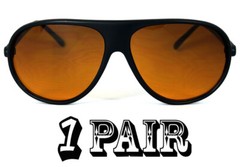 Retro Pilots Flat Top Mat Black Frame Blue Light Blocking Amber Lens Sunglasses