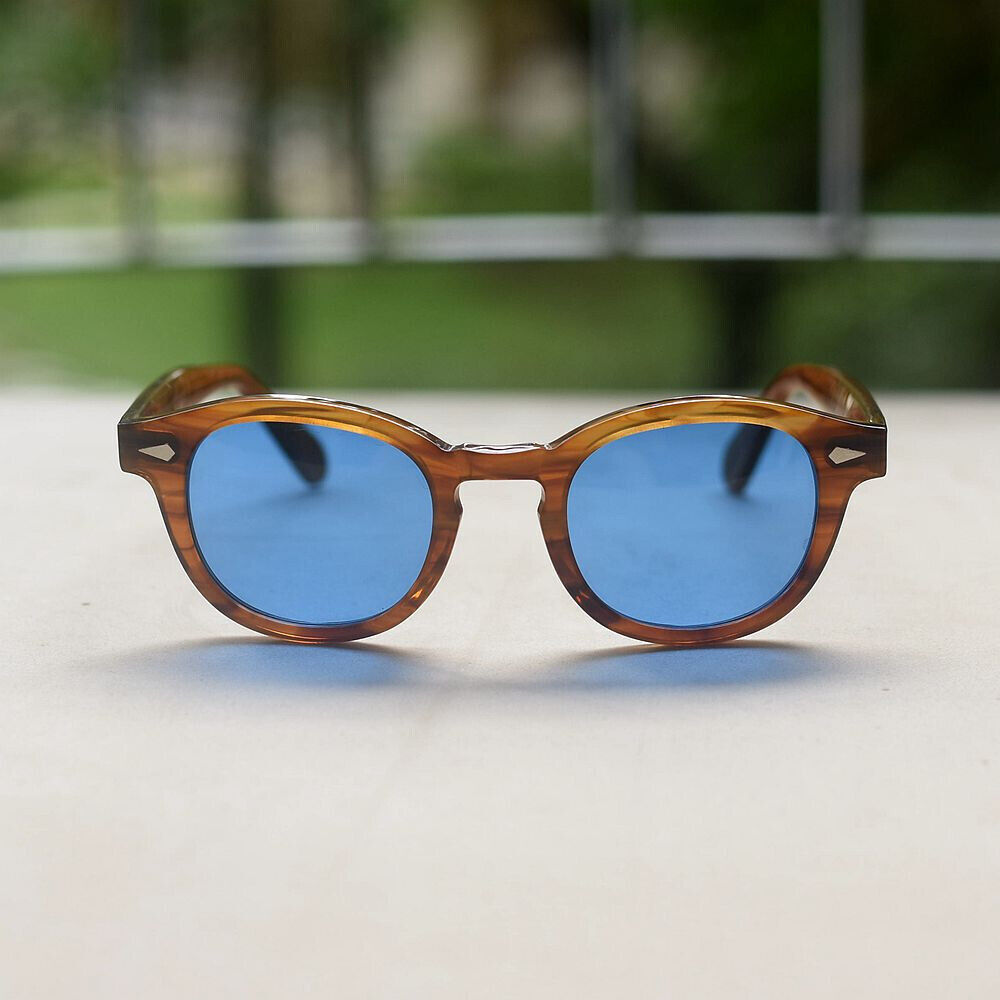 Vintage Blue Sunglasses Men gold solid acetate glasses Johnny Depp blue glasses
