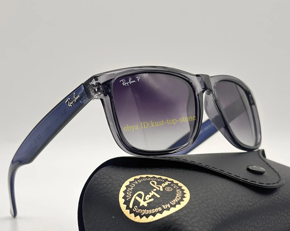 Ray-Ban RB4165 Justin 6596/T3 Square Sunglasses Blue Frame Gray Lens 54MM