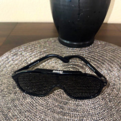 Gucci Men’s Shield Sunglasses Black Plastic Frame Gray Tinted Plastic Lenses