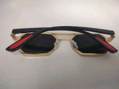 Men’s Geometric Gold Metal Frame Sunglasses w/ Green Tinted Plastic Lenses