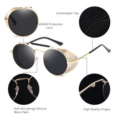 Steampunk Round Sunglasses Vintage Retro Metal Frame Side Shield Circle Glasses