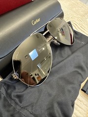 Cartier CT0110S 011 Pilot Aviator Sunglasses Ruthenium Gray 60-14 New Box