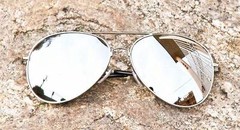 80s Mens Large ROCK STAR Aviator SILVER Frame Chrome Mirror Big Sunglasses 215 L