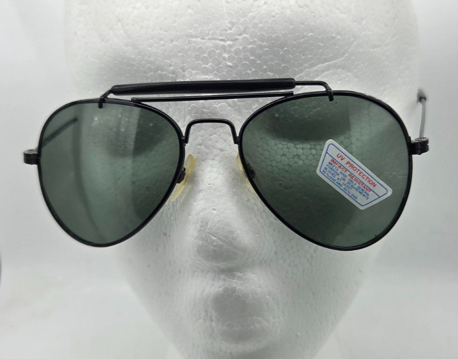 Vintage Small Black Aviator w Top Bar Sunglasses 1980s, 135mm temple, NOS, China